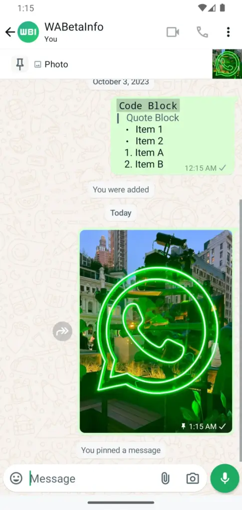 WhatsApp: Vista previa de mensajes fijados