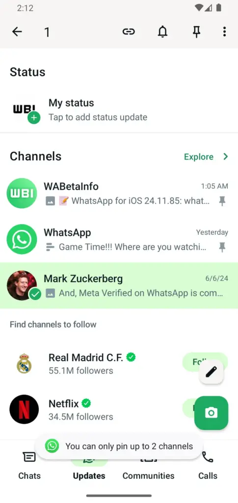 Esta nueva función permitirá a los usuarios fijar canales para una mejor organización y acceder rápidamente a los que más les interesan.