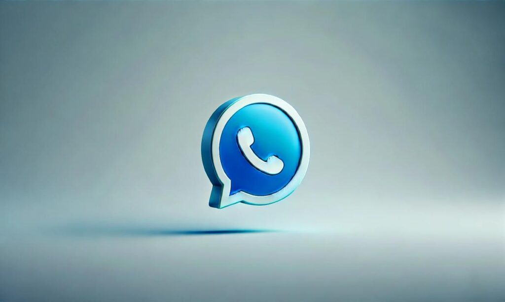 WhatsApp Plus icono azul en fondo minimalista.